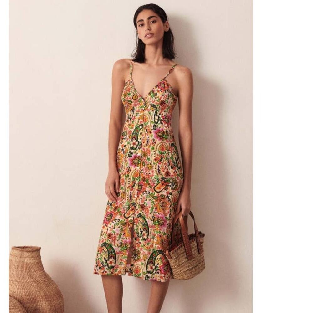 Ba&sh Baila Midi Dress Paisley Floral Print Tan Size XS